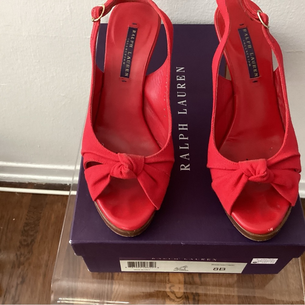 Ralph Lauren Red Peep-Toe Slingback Heels